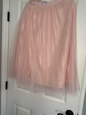 Jon & Anna Pale Pink Tulle Skater Skirt with Tiny Bead Accents